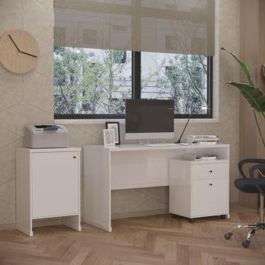 Imagem de Conjunto Escritório 3 Peças - Mesa Gaveteiro E Balcão Verben - Branco Branco