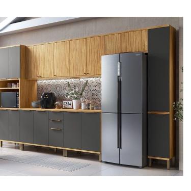 Imagem de Cozinha Modulada Completa 7 Peças 16 Portas Com Tampo 385cm 100% Mdf Noruega Espresso Móveis Amêndoa-chumbo