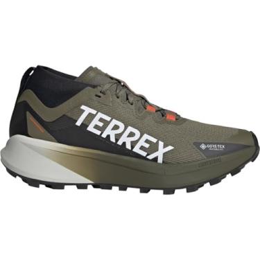 Imagem de adidas Tênis de corrida masculino Terrex Agravic Gore-tex Trail, Olive Strata/branco/laranja semiimpacto, 39