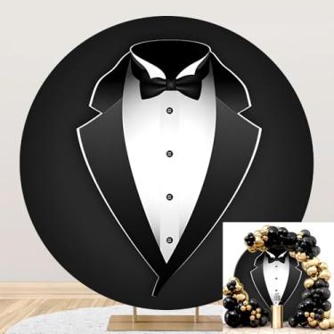 Imagem de Capa de pano de fundo redondo para cavalheiros, 2 x 2 m, terno de gravata borboleta preto e branco de luxo, aniversário, jantar, fotografia, fundo, padrinhos, terno de smoking, pano de fundo para