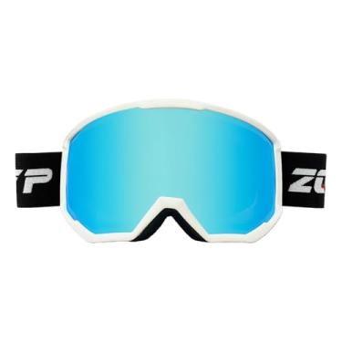 Imagem de YMTSGEQ Óculos de esqui, óculos de neve/snowboard OTG anti-embaçamento para homens e mulheres com 100% de proteção UV400 (armação branca alça preta - lente azul gelo Revo (Vlt 16%))