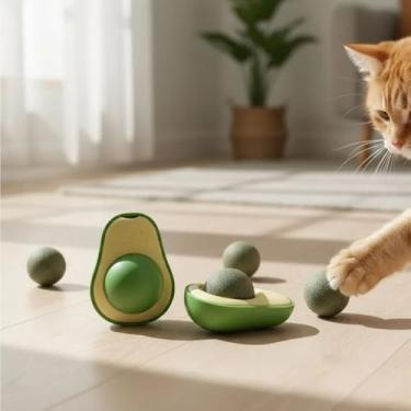 Imagem de Brinquedo para Gato em Forma de Abacate com Catnip – Verde e Amarelo, Interativo e Divertido para Felinos