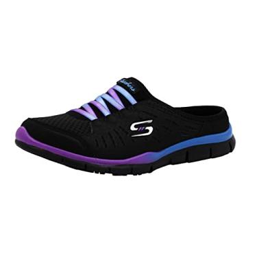 Imagem de Skechers Tênis esportivo feminino sem limites sem cadarço Mule, Preto/roxo, 39