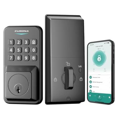 Imagem de Fechadura de porta de entrada sem chave com 2 maçanetas e teclado eletrônico retroiluminado, trava de fechadura de controle de aplicativo Cubona suporta bloqueio de um toque e bloqueio automático