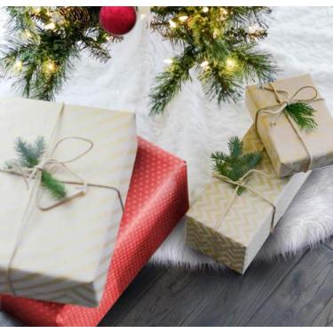 Imagem de Saia de árvore de Natal OLYPHAN branca de pele sintética de 30 cm de d