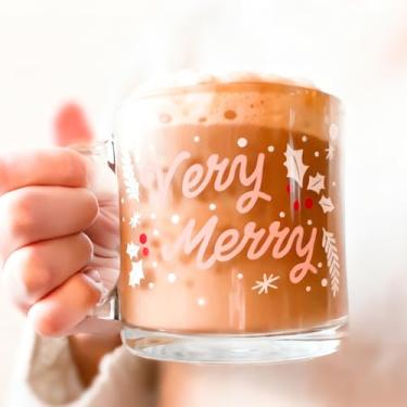 Imagem de Whaline Canecas de café de vidro de Natal com alça Xícaras de café muito feliz Canecas de bebidas para bebidas quentes e frias em casa festa de férias de inverno
