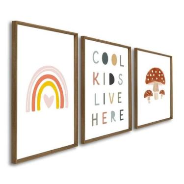 Imagem de Quadro Decorativo Infantil Dinossauros 3 Telas 60x90cm para Quarto Sal