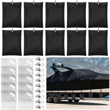 Imagem de HFYZZ Pacote com 10 sacos de areia com ganchos para pendurar, sacos de areia de tecido Oxford para amarração de barco, sacos de areia à prova de vento para capas de barco, cobertura de piscina acima