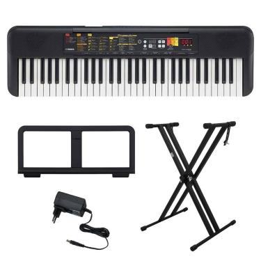 Imagem de Kit Teclado Arranjador 61 Teclas PSR F52 com Fonte Bivolt Yamaha e Suporte em X