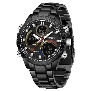 Imagem de Relógio Militar Masculino De Luxo, Aço Inoxidável 6269 Sanda Preto