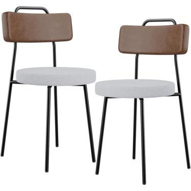 Imagem de Kit 02 Cadeiras Estofada Para Sala De Jantar Barcelona L02 Couríssimo Marrom Linho Cinza