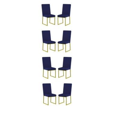 Imagem de Kit 8 Cadeiras De Jantar Com Base De Ferro Dourado Balaqui Azul Marinho