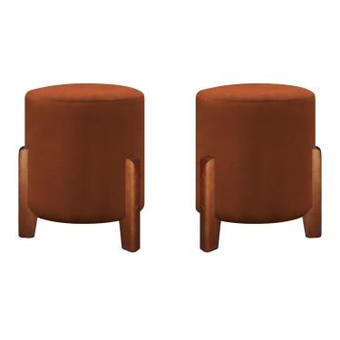 Imagem de Kit 2 Puffs Banqueta Luna Pés De Madeira Maciça Veludo terracota