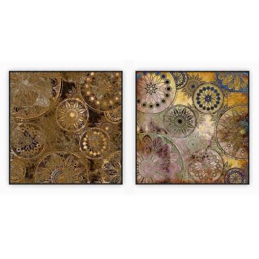 Imagem de Kit Com 2 Quadros Decorativos Abstratos Com Moldura Para Sala Quarto Escritório 52x52 Abstrato 015