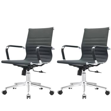 Imagem de Kit 2 Cadeiras Giratória Baixa Office Manhattan Esteirinha Fratini Revestida Em (pu) Preto Base