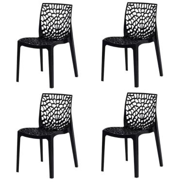 Imagem de Kit 4 Cadeiras Empilhável Inmetro Gruvyer Fratini Polipropileno Preto Capacidade Suporta 182 Kg