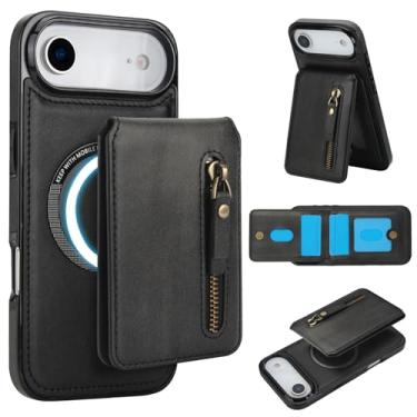 Imagem de DMaos Capa para iPhone Air com capa para cartão separável, compatível com Magsafe, suporte de cartão de identificação de couro PU, clássico para iPhoneAir 2025 de 6,5 polegadas - preta