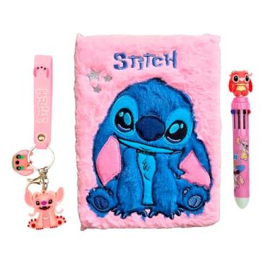 Imagem de Kit Caderno Pelúcia Stith Caneta Cores E Chaveiro Papelaria Fofo