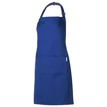 Imagem de Avental de poliéster para cozinha, churrasco, restaurante, adulto, com cinto ajustável no pescoço, 2 bolsos para cozinhar, assar, jardinagem, para homens e mulheres - azul marinho