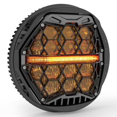 Imagem de Farol de LED aprovado pelo DOT de 14 cm com lente âmbar DRL compatível com Dyna Street Bob Super Wide Glide Low Rider Night Rod Train Softail Deuce Custom Sportster Iron 883, preto