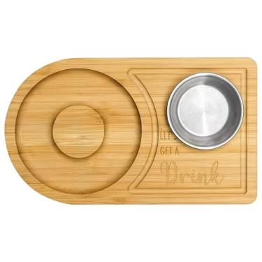 Imagem de Conjunto de espremedor de sal de coquetel de bambu com ranhura redonda de 12 cm, inclui tigela pequena de aço para fatias de limão para um estilo perfeito de bebida