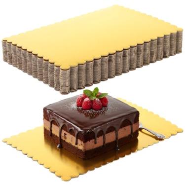 Imagem de Tábuas retangulares de bolo 25 peças, placas de sobremesa douradas, bases de bolo de um quarto de folha, bandejas de papelão resistentes recortadas com borda para bolos de padaria e cupcakes de