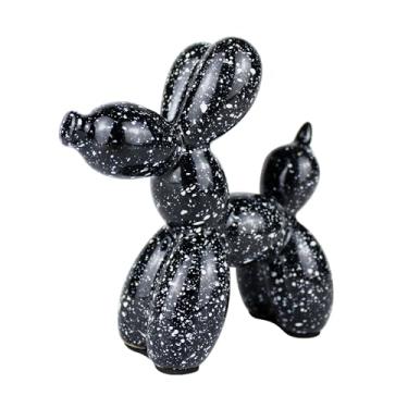 Imagem de Aartihejoy Estátuas criativas de cachorro balão pequeno escultura animal cerâmica moderna decoração de casa sala de estar decoração de mesa quarto escritório armário ornamento (preto-A)