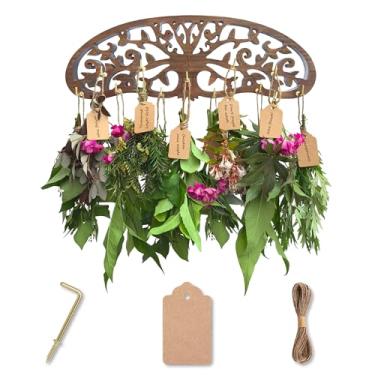 Imagem de LkNNYY8 Estante rústico para pendurar ervas, árvore da vida, flores secas e ervas secas, arte de parede, decoração de bruxa, flores de parede, grama, presente, com 11 ganchos e 25 vales-presente e