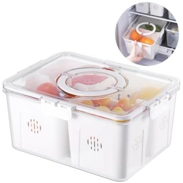 Imagem de Chewtoyo Organizador de armazenamento de geladeira para geladeira, bandeja de frutas vegetais com 4 compartimentos destacáveis, organizador de frutas dividido, recipiente de preservação de alimentos