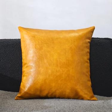Imagem de MAMAILUCKY 55,88 cm x 55,88 cm Conjunto de 1 capa de almofada de couro sintético premium, capa de almofada lombar para sofá-cama carro ao ar livre (amarelo, 52 x 22 polegadas (pacote com 1))