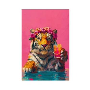 Imagem de 9W Pôster decorativo de tigre engraçado decoração de parede de selva exótica para quarto sala de estar desenquadrar 12 x 18 polegadas (30 x 45 cm)
