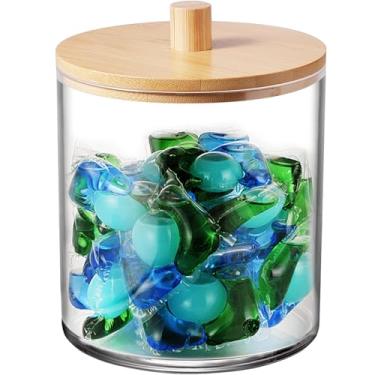 Imagem de SheeChung 1 pote grande de boticário de 1,417 g com tampa de bambu, recipiente de cápsulas de lavanderia, frascos de armazenamento para organização de banheiro, recipientes de plástico com colheres de