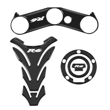 Imagem de Protetor de tanque de gasolina de motocicleta 3D compatível com Yamaha YZF-R6 R6 Adesivos de almofada antiderrapante para tanque de combustível a gás óleo (branco, R6)