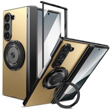 Imagem de XKchatpt Capa magnética dobrável para Samsung Galaxy Z Fold 6, suporte magnético giratório de 360° com proteção de dobradiça e protetor de tela frontal para Samsung Galaxy Z Fold 6 (dourada)
