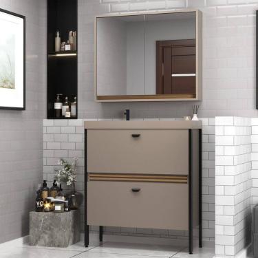 Imagem de Gabinete de Banheiro com Pia e Espelheira 80cm Ref 810 London Gianduia/Itapuã