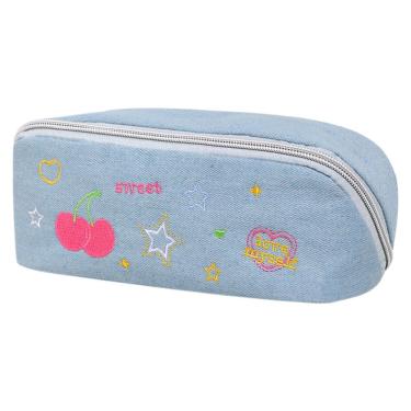 Imagem de Estojo para lápis jeans, bolsa de lápis de grande capacidade 22x9x9cm