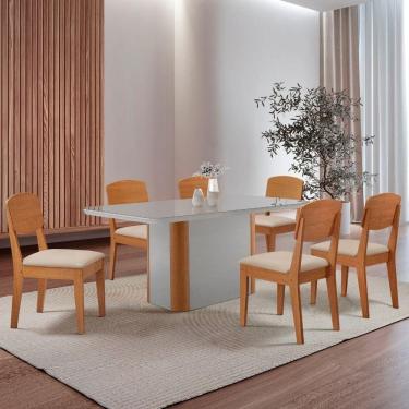 Imagem de Mesa De Jantar Isadora 6 Cadeiras Veludo Creme Off White