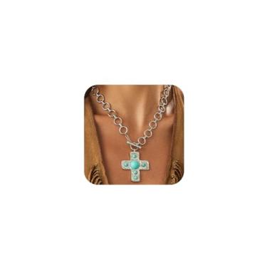 Imagem de DZSYJKTM Colar feminino com pingente de cruz de ouro grosso, turquesa, corrente grossa, clipe de papel, vintage, prata, preto, fivela OT, joia de festa, presente, One Size, Metal, Sem Pedra Preciosa