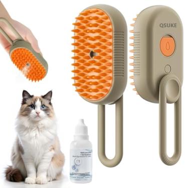 Imagem de Escova a vapor para gatos, 3 em 1, escovas a vapor para gatos recarregáveis, antiestáticas, escova de limpeza de massagem vibratória, queda e pentear, pente multifuncional de remoção de pelos para