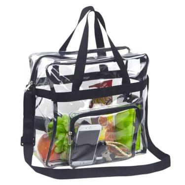 Imagem de Bolsa transparente aprovada para estádios Bolsas de PVC resistentes eventos esportivos shows viagens academia Segurança conveniente fácil limpar com costuras reforçadas alças correia ombro ajustável