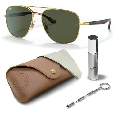Imagem de Ray-Ban RB3683 Óculos de sol quadrados com kit de óculos – protetores de nariz ajustáveis – óculos de sol quadrados casuais, Armação dourada polida Arista | Lente verde G-15, 59 mm