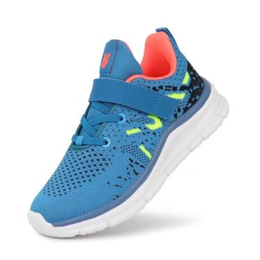 Imagem de Tobfis Tênis de caminhada respirável para meninos e meninas com alça de suporte de arco para corrida atlética tênis escolar melhor para pés chatos (bebês/crianças pequenas/grandes), Laranja marinho