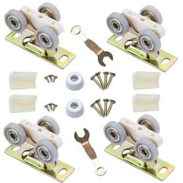 Imagem de Gift2u Pacote com 4 rolos para porta de bolso deslizante, conjunto de rolos de suspensão superior compatível com kit de ferragens Johnson, rolamento de esferas, rodas de 2,5 cm, capacidade de 59,9 kg