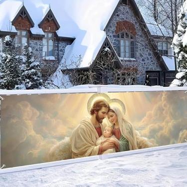 Imagem de HOMETITUTE Faixa de Natal da Sagrada Família Presépio 3 x 3 m Grande Faixa Religiosa de Natal com Maria José e Bebê Jesus para Interior Exterior Igreja Parede Decoração de Férias Exibição de Pano de