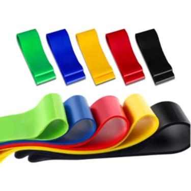 Imagem de Kit Mini Band Premium, 5 Faixas Elásticas de Látex para Exercícios, Treino Funcional, Yoga, Fisioterapia, Multicolorido, Academia em Casa