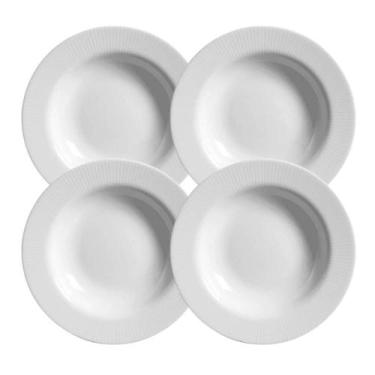 Imagem de Jogo 4 Pratos Raso Plissan Relevo Branco 33cm Cerâmica Alleanza