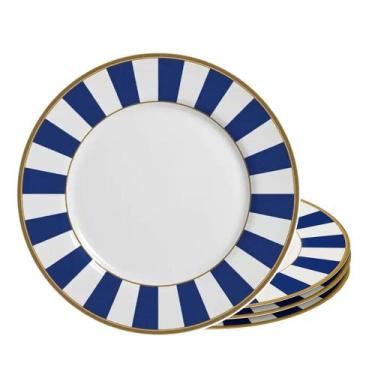 Imagem de Jogo 4 Pratos de Sobremesa de Cerâmica Stripe Azul Alleanza 20cm
