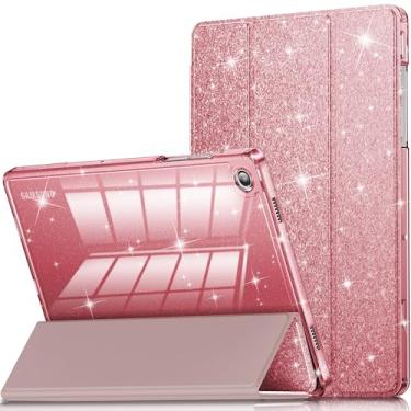 Imagem de INFILAND Capa para Samsung Galaxy Tab A11+Plus/A9+ Plus 11 polegadas (2023/2025), capa protetora para tablet com glitter e parte traseira transparente [despertar/hibernar automaticamente] para meninas