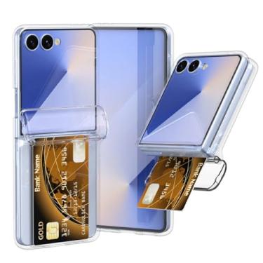 Imagem de Capa com dobradiça de mola e compartimento para cartão em cores doces para Samsung Galaxy Z Flip 7 6 5 4 3 (Galaxy Z Flip3 5G/transparente)
