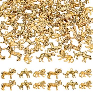 Imagem de AHANDMAKER 60 peças de pingentes de leão de ouro para fabricação de joias, 3 estilos, pingentes de metal a granel com caixa de armazenamento para colar de pulseira, faça você mesmo, presentes de Natal